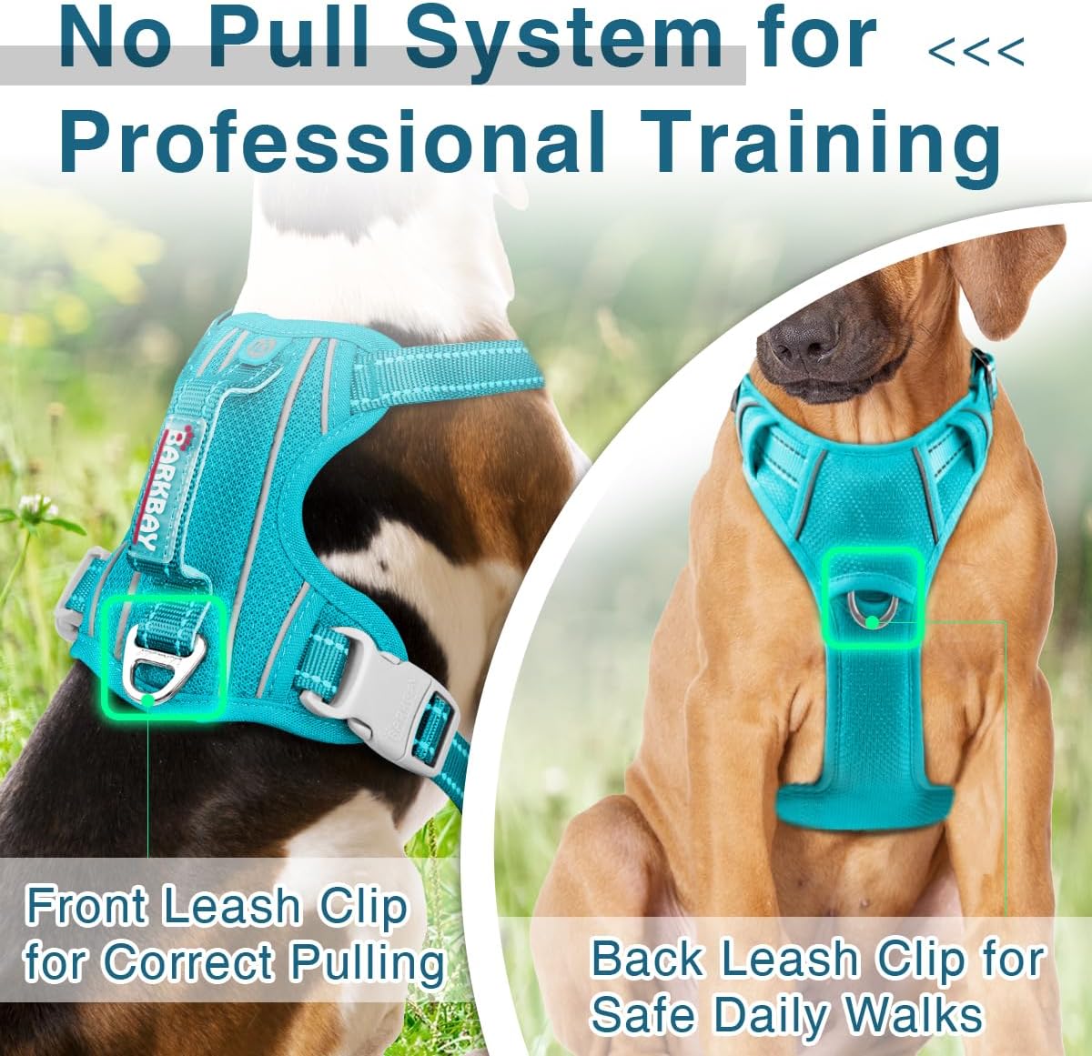 BARKBAY Dog Harness No Pull with ID Tag Pocket - Heavy Duty, Reflective, Easy Control for Large Dogs(Ocean Blue,S)