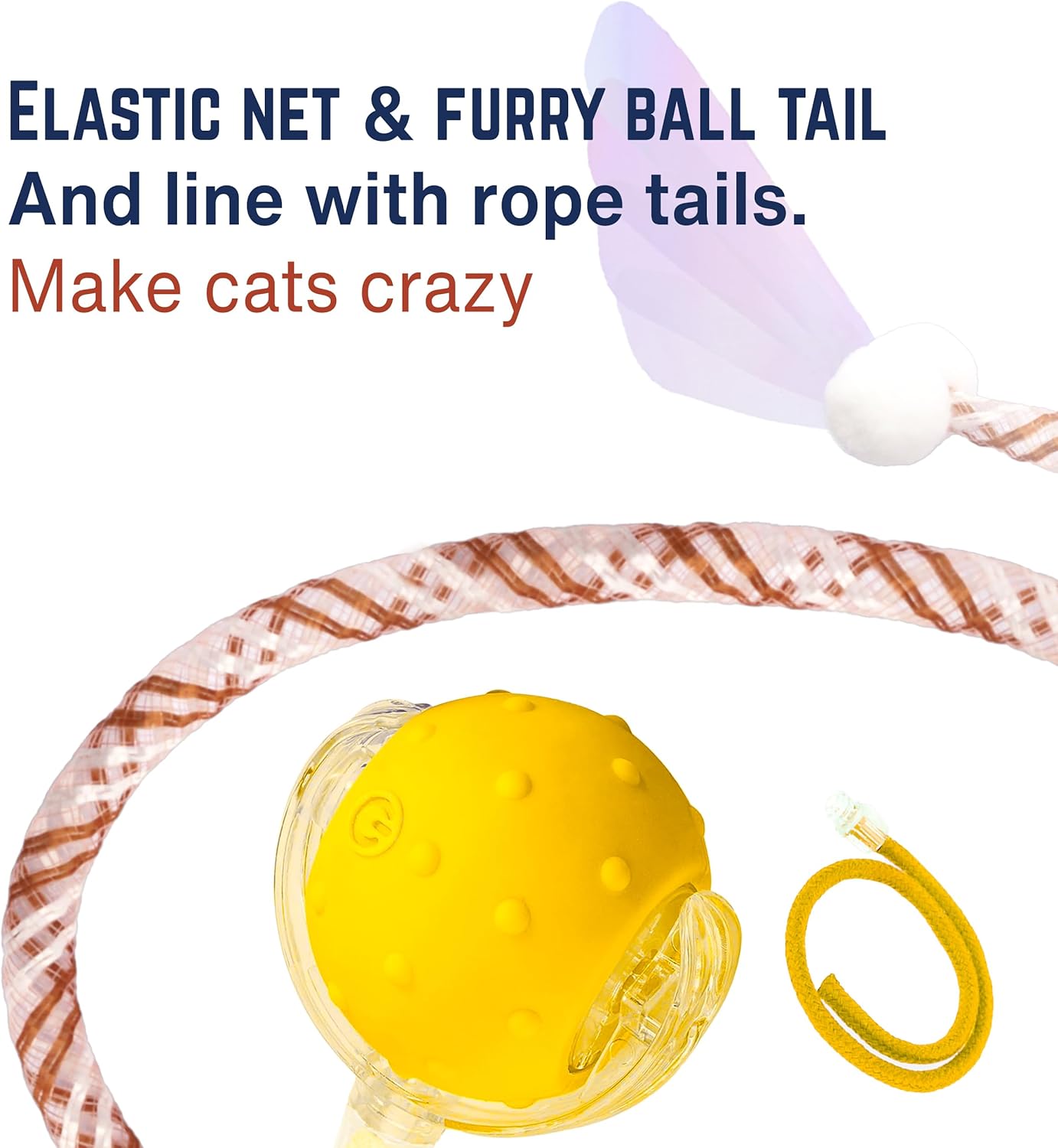 Interactive Cat Toy – Motion Activated Rolling Ball with LED Lights & 3 Play Modes & Two Different Tails - Best Toy for Indoor Cats & Kittens to Stay Active and Stimulate Hunting Instinct (Yellow)