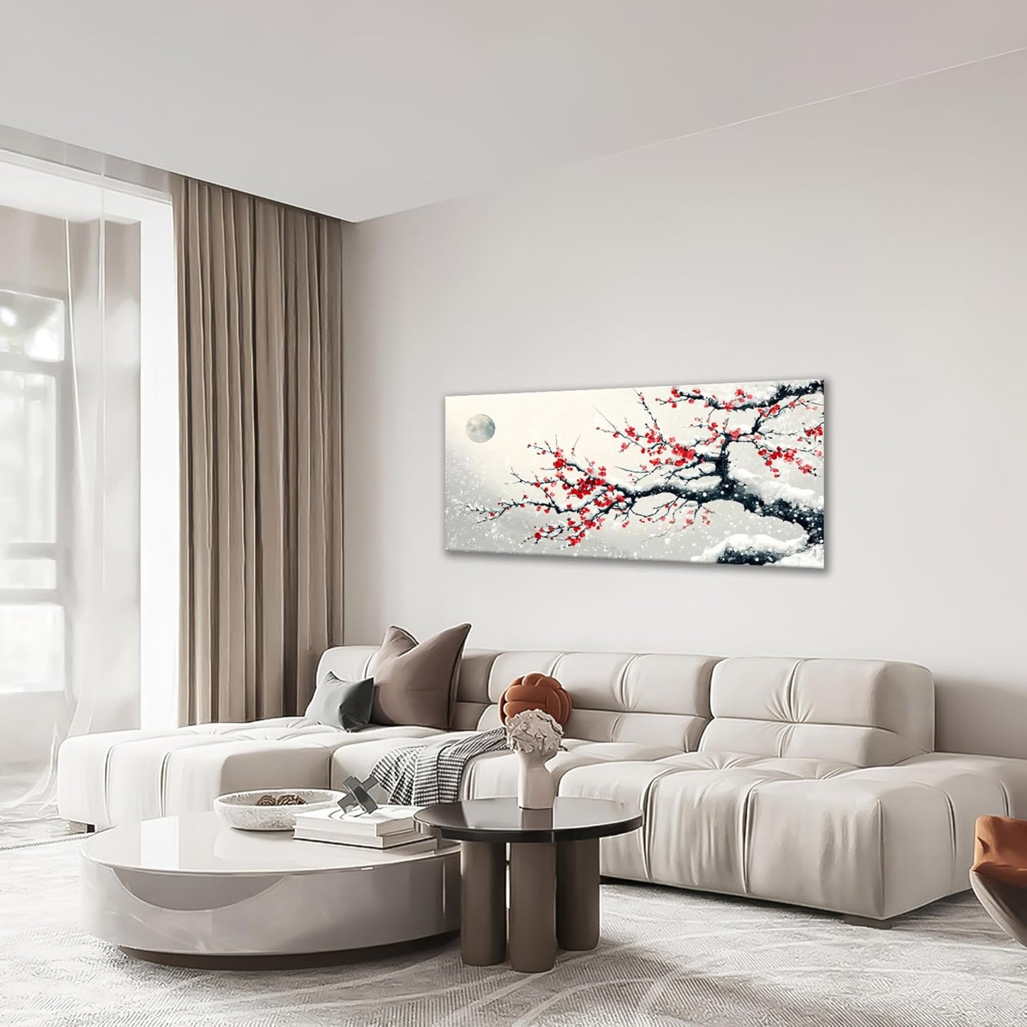 Large Flower Blossom Wall Art Snow Winter Canvas Living Room Chinese Floral Pictures Framed Prints Oversize Japanese Wall Decor Painting Artwork for Bedroom Dining 60"x30"