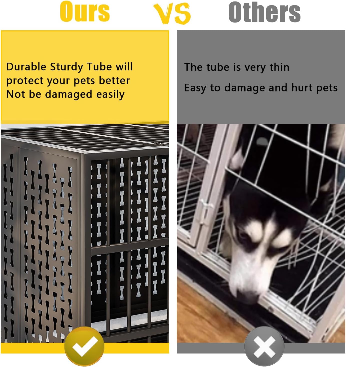 LEMBERI 48/42/38 inch Indestructible Heavy Duty Dog Crate, High Anxiety Extra Large Dog Cage for Large Dogs, XL Steel Escape Proof Dog Kennel with Wheels and Removable Tray