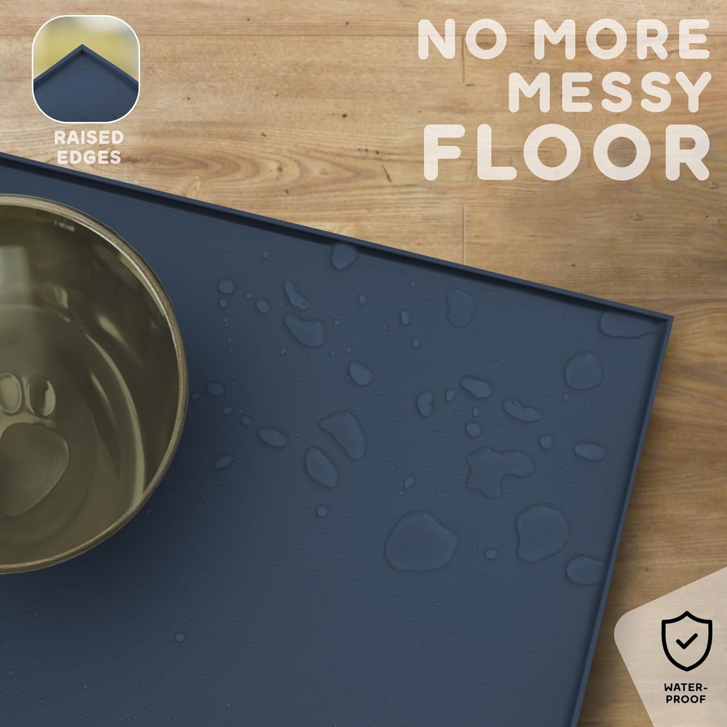 Dog Food Mat - Raised Edges Dogs Mat for Food and Water Prevent Spill, Waterproof Cat Food Mats Protect Floors, Easy Clean Dog Bowl Mats for Food and Water, Silicone Pet Food Tray