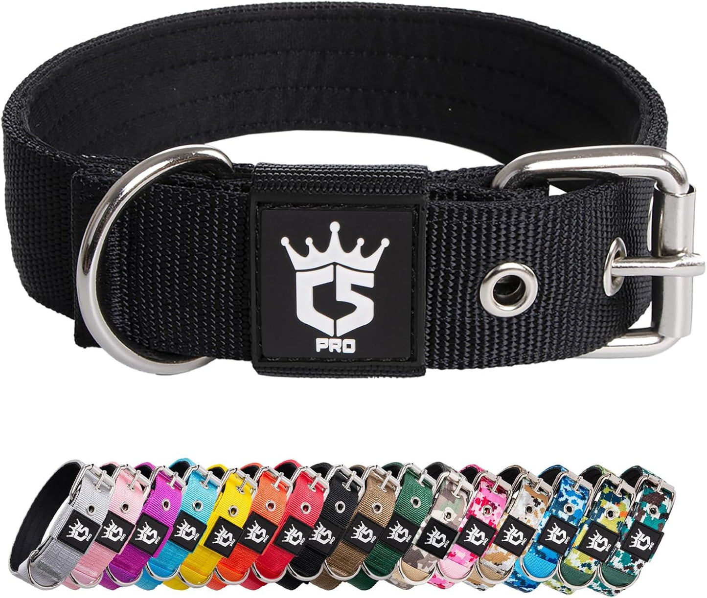 TSPRO Tactical Dog Collar 1.25 Inch Wide Thick Dog Collars with Heavy Duty Metal Buckle, Durable, Strong, Adjustable for Small Dogs (Black S)