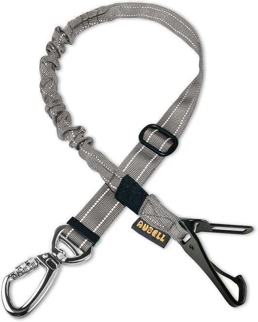 AUBELL Dog Seat Belt for Car,Updated 3-in-1 Adjustable Reflective Bungee Heavy Duty Dog Car Harness Tether with Clip Hook Latch & Buckle,Swivel Zinc Alloy Carabiner,Grey