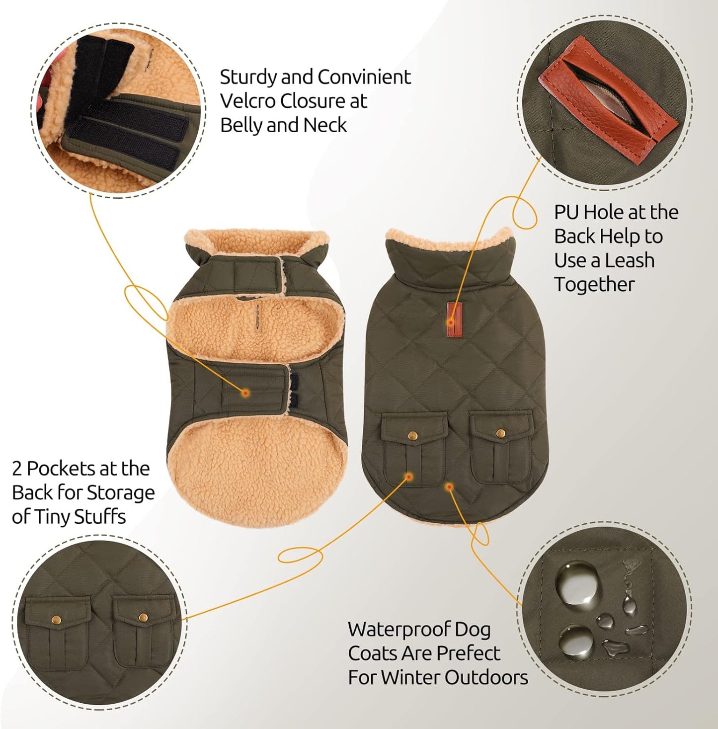 Queenmore Warm Puffer Dog Coat, Quilting Winter Jacket Ultra Thick Plush Lining with Storage Pockets (Green, X-Small)