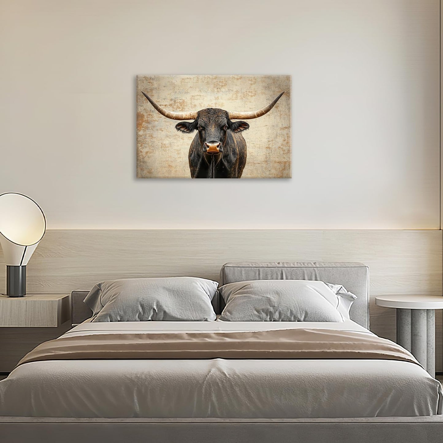 Rustic Highland Cow Pictures Wall Art, Farmhouse Longhorn Bull Bathroom Wall Decor Black Cow Framed Painting Canvas Artwork for Bathroom Bedroom Living Room Decorations 24"L x 16"W