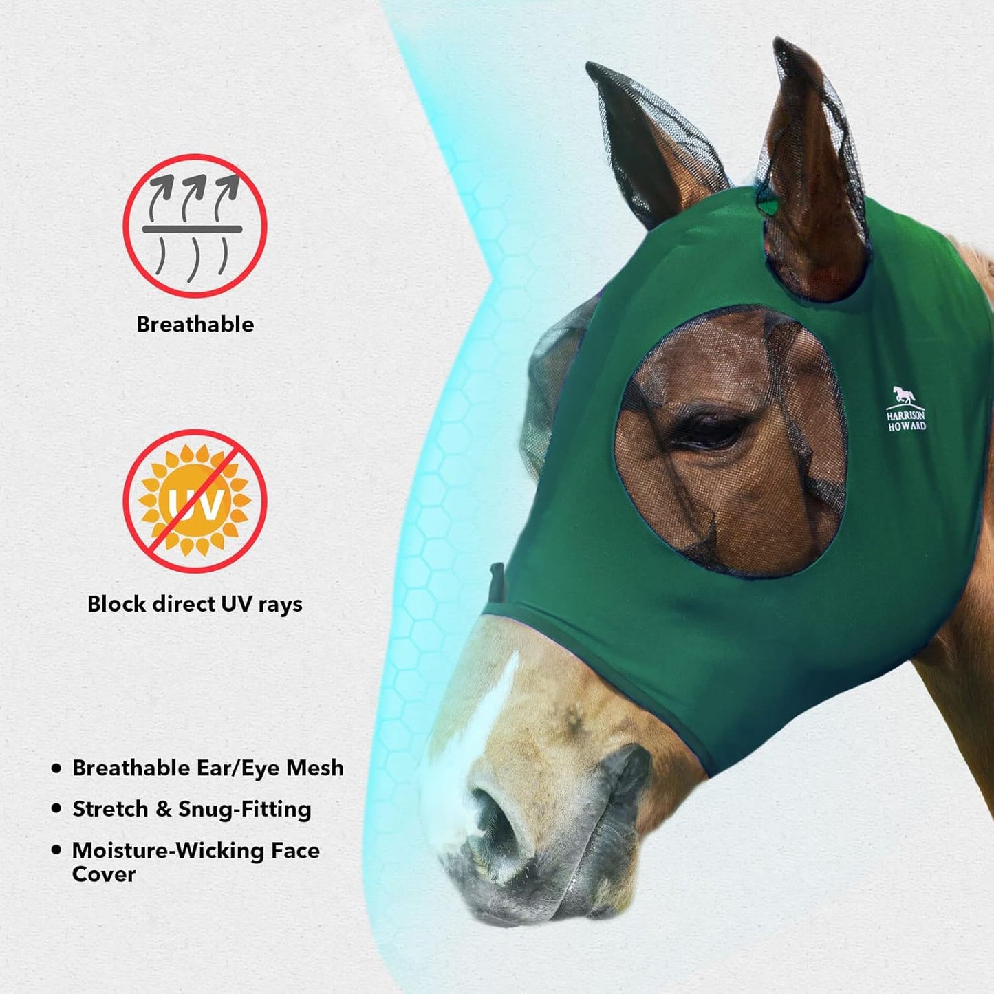 Harrison Howard Super Comfort Stretchy Fly Mask Large Eye Space with UV Protection Soft on Skin with Breathability Deep Green M Cob