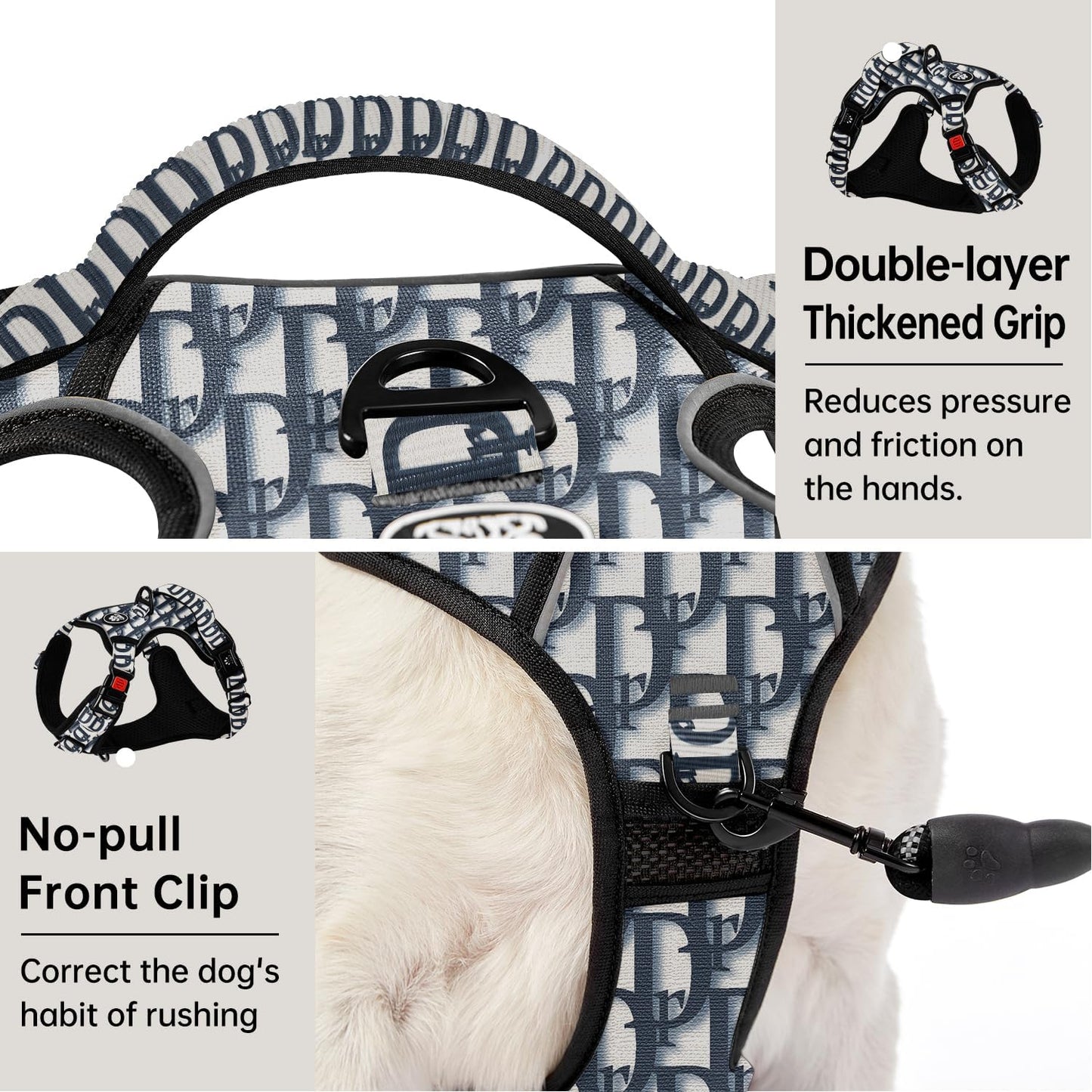 IVY&LANE No Pull Dog Harness with Leash Set, Reflective No Choke Pet Vest,Adjustable Oxford Dog Vest Harness with Easy Control Handle for Large Dogs (Vintage Blue,L)