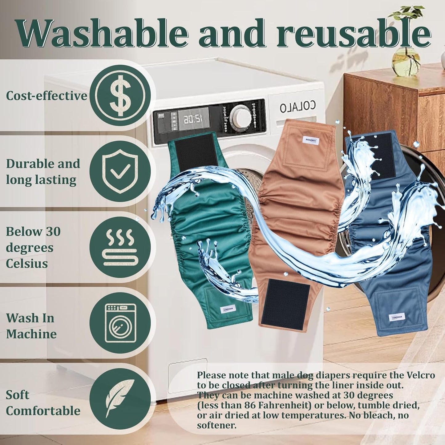 Reusable Dog Diapers Male, Premium Washable Belly Bands for Male Dogs Extra Large, Pack of 5, High Absorbing Male Dog Wraps for Doggie & Puppy in Incontinence or Excitable Urination and Training(XL)