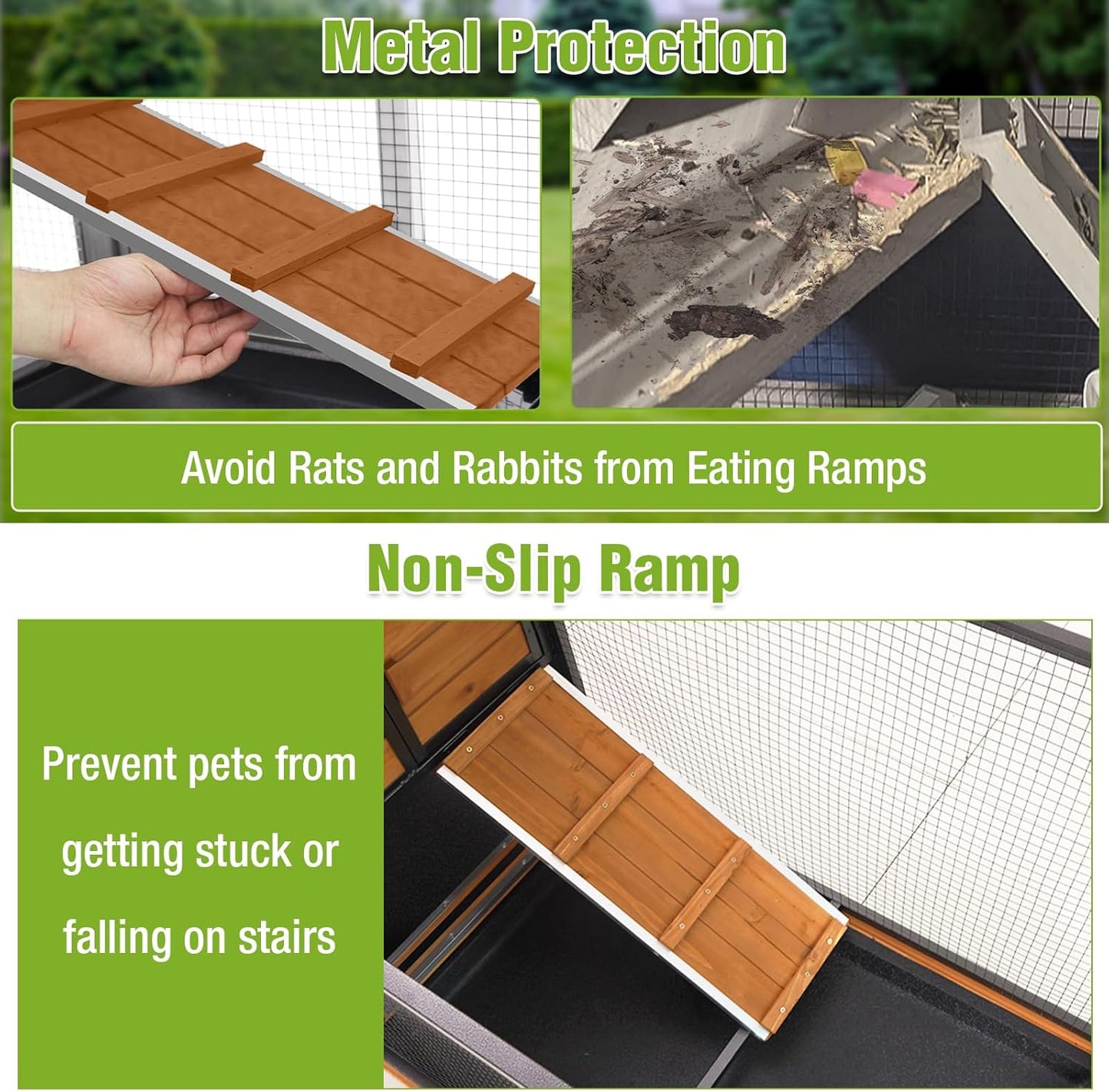 GUTINNEEN 2-Story Rabbit Hutch with Chew-Proof Full Metal Frame for Indoor/Outdoor - 62" Bunny Cage with 6 Locking Casters & 2 Pull-Out Trays for Rabbits, Guinea Pigs, Small Pets (Brown)