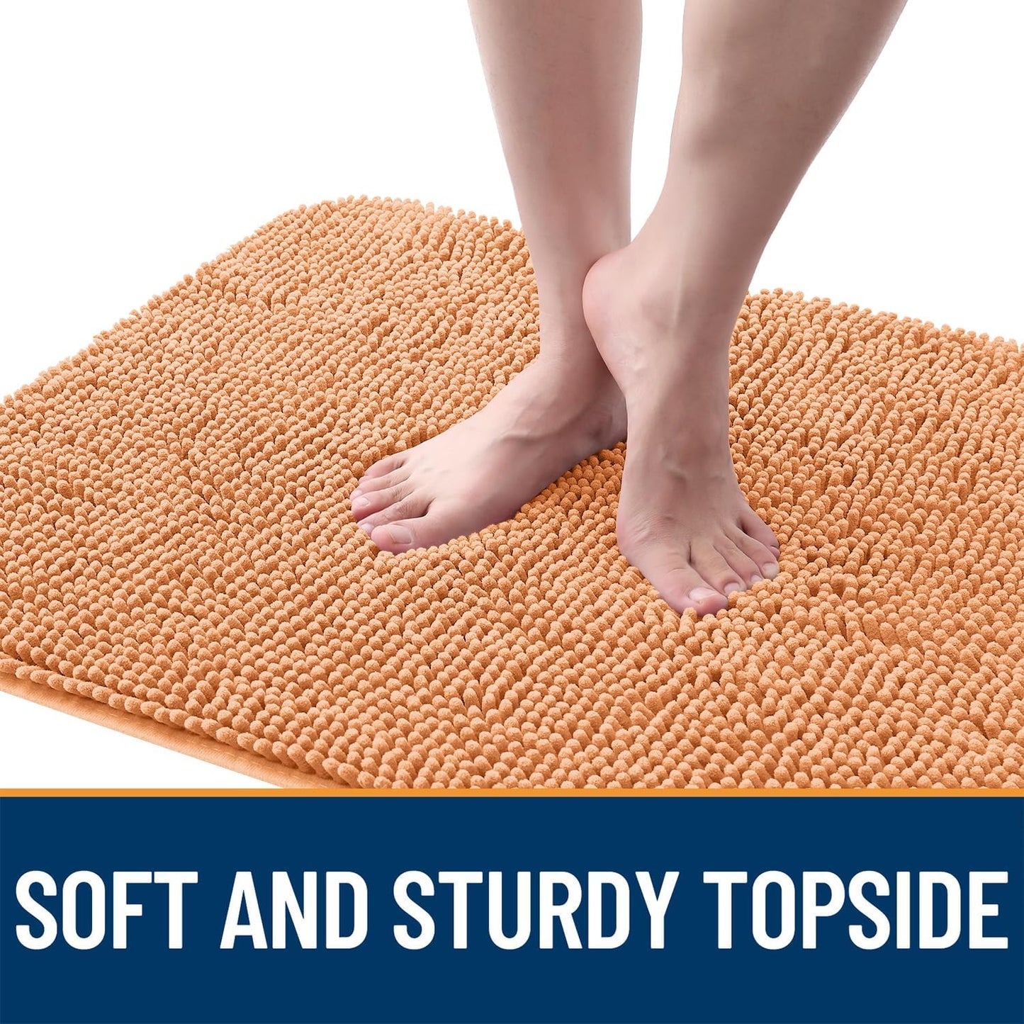 OLANLY Dog Door Mat for Muddy Paws 30x17, Absorbs Moisture and Dirt, Absorbent Non-Slip Washable Doormat, Quick Dry Chenille Mud Mat for Dogs, Entry Indoor Entryway Carpet for Inside Floor, Orange