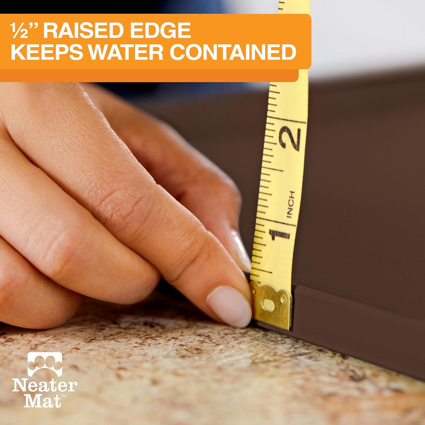 Neater Pet Brands Neater Mat Pet Mats for Food and Water, Cat & Dog Bowl Mat Waterproof Silicone, Feeding Tray, Dog Food Mats for Floors, Placemat w/Raised Edge for Under Bowls, 32" x 24", Brown