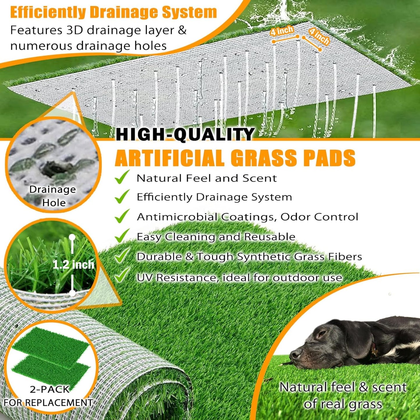 Dog Grass Pad with Tray, Stainless Steel Odor-Resistand Indoor Outdoor Potty System, Durable Alternative to Plastic with Artificial Grass for Dogs Potty Training (Potty System Size -23.6"x 15.8")