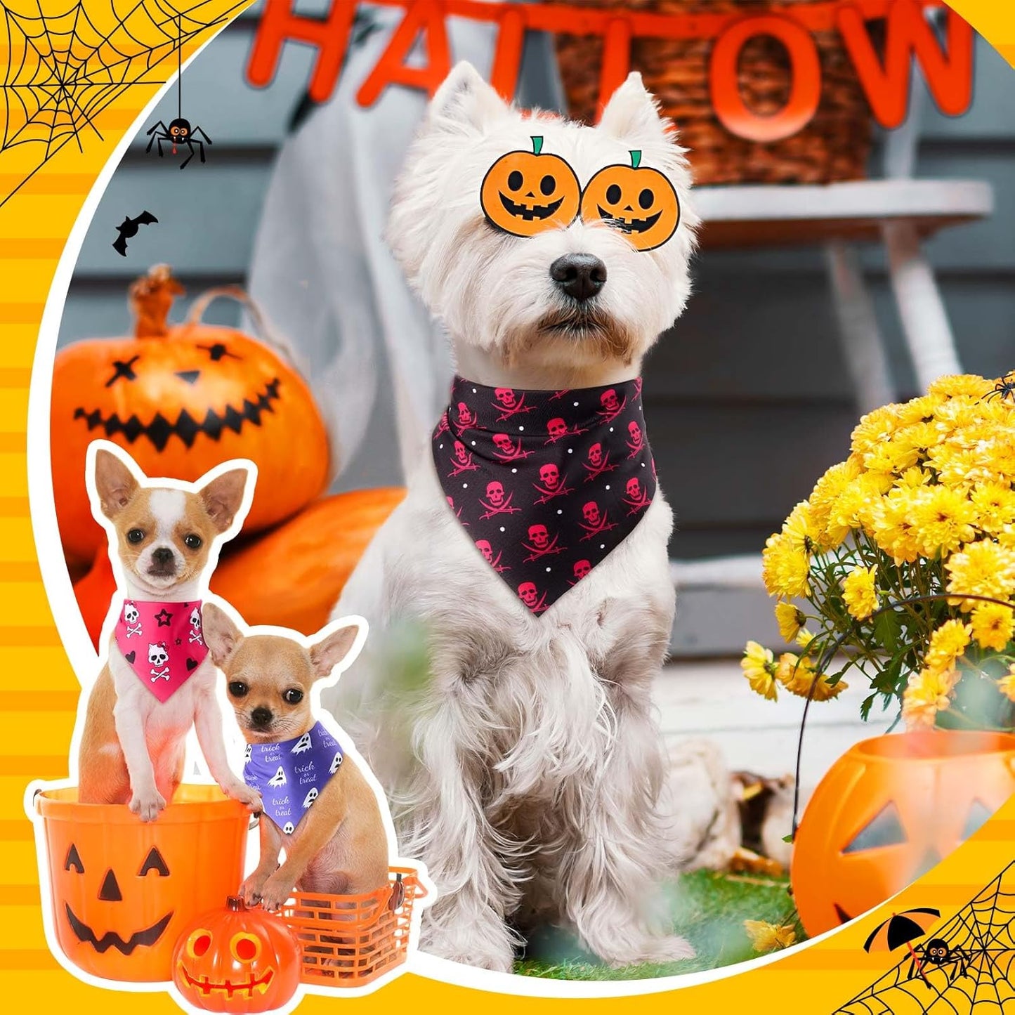 Sanwuta 120 Pcs Halloween Dog Bandanas Bulk, 40 Styles Adjustable Triangle Pet Scarves, Soft Washable Halloween Dog Cat Accessories for Small Medium Large Dogs, Puppy Costumes and Party Dress up