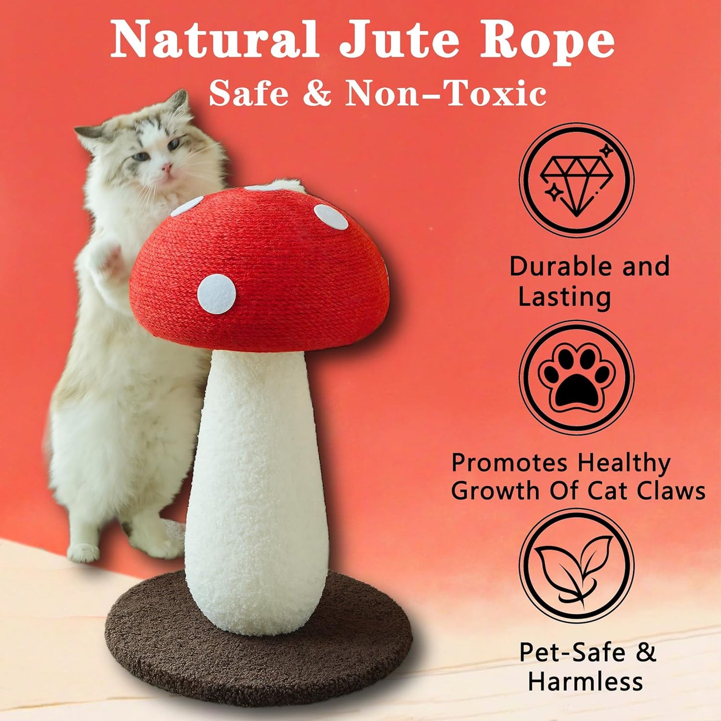 Mushroom Cat Scratcher, Cute Cat Scratching Post, Durable Sisal Rope Cat Scratching Board, Kitten Tree, Cat Toy for Cats to Play and Care for Their Claws, No Assembly Required (Red, Big, 7)