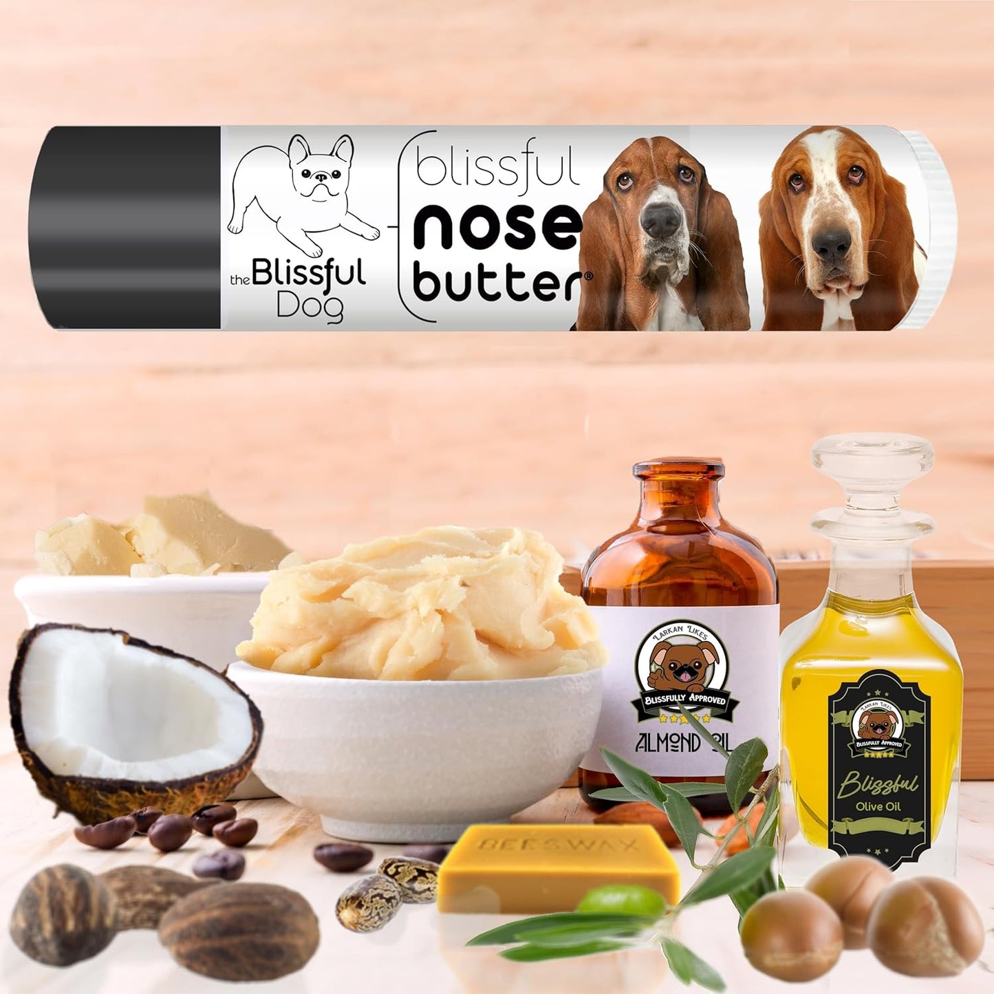 The Blissful Dog Basset Hound Nose Butter for Dry, Cracked Skin, Lick-Safe Dog Nose Balm with Moisturizing Shea Butter, Almond, Olive, and Essential Oils, Pet Supplies, Uncented, 0.15 oz.