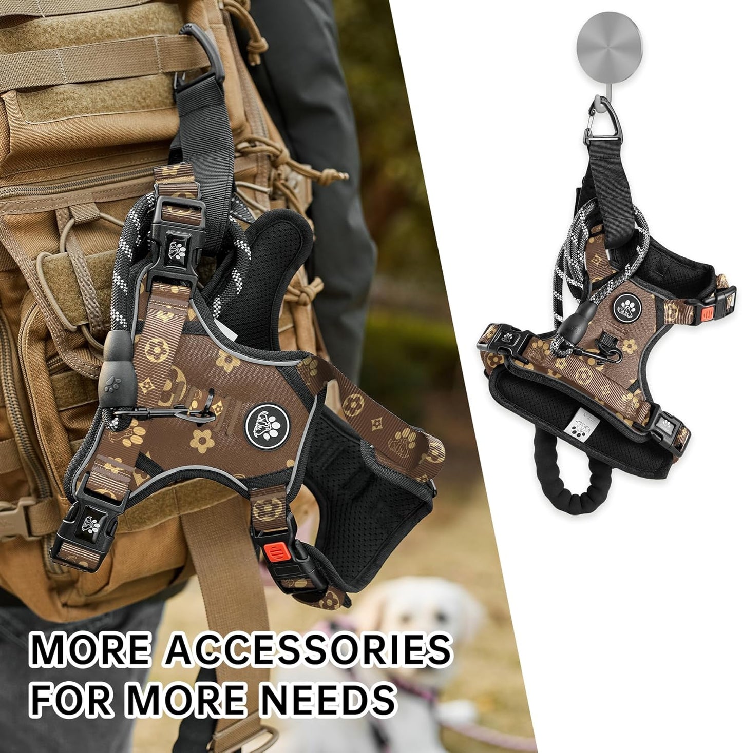 NESTROAD No Pull Dog Harness,Adjustable Oxford Dog Vest Harness with Leash,Reflective No-Choke Pet Harness with Easy Control Soft Handle for Medium Dogs(Medium,Dark Brown)