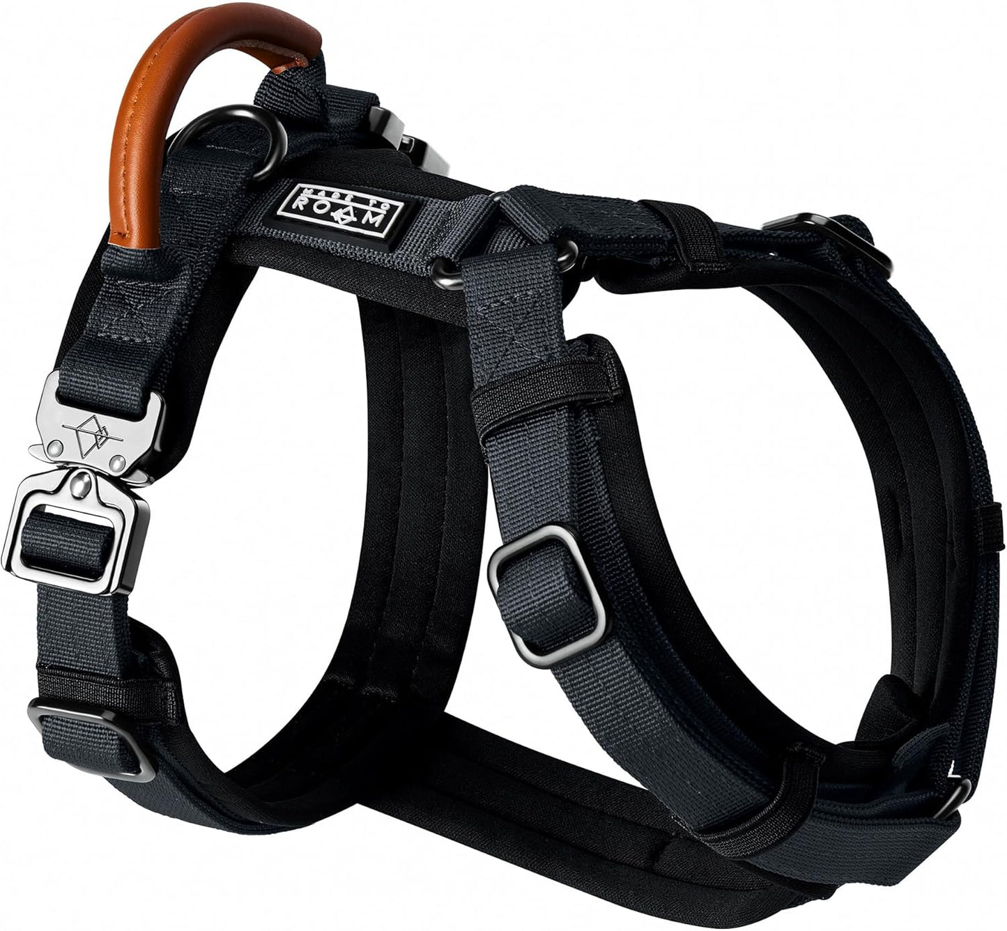 MADE TO ROAM Premium Explorer Harness - Y-Shaped Dog Harness with Adjustable Durable Nylon, Soft Padding, Metal Buckles and Leather Handle for Small, Medium, Large Dogs (New York Afterlight, Size 7)