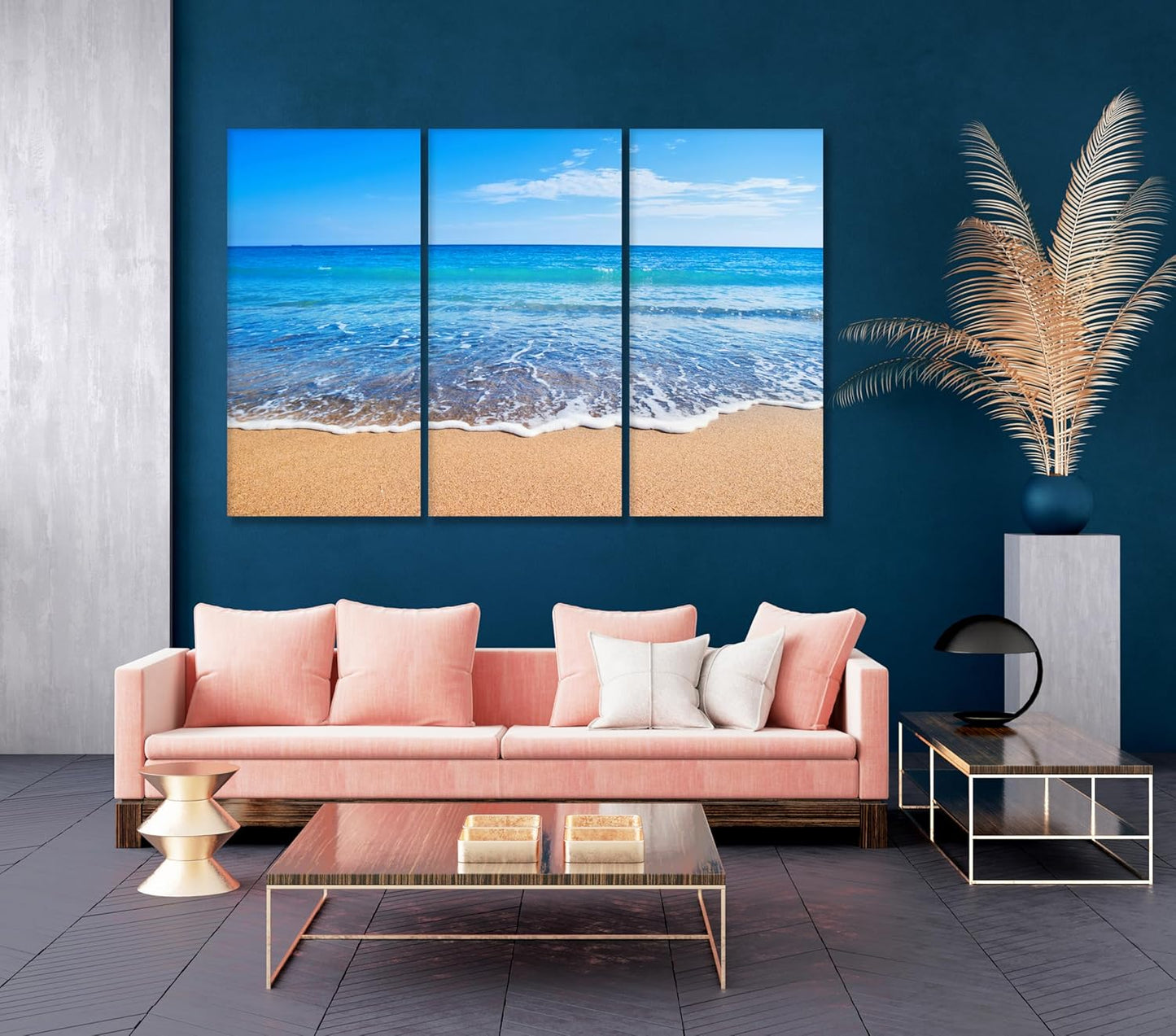 Nature Wall Art Prints - Ocean Forest Mountain Lake Canvas Landscapes - Small to Extra Large Living Room Bedroom Kitchen Bathroom Décor (Sandy Ocean Beach, 31L" x 47W" - 3 Panels)