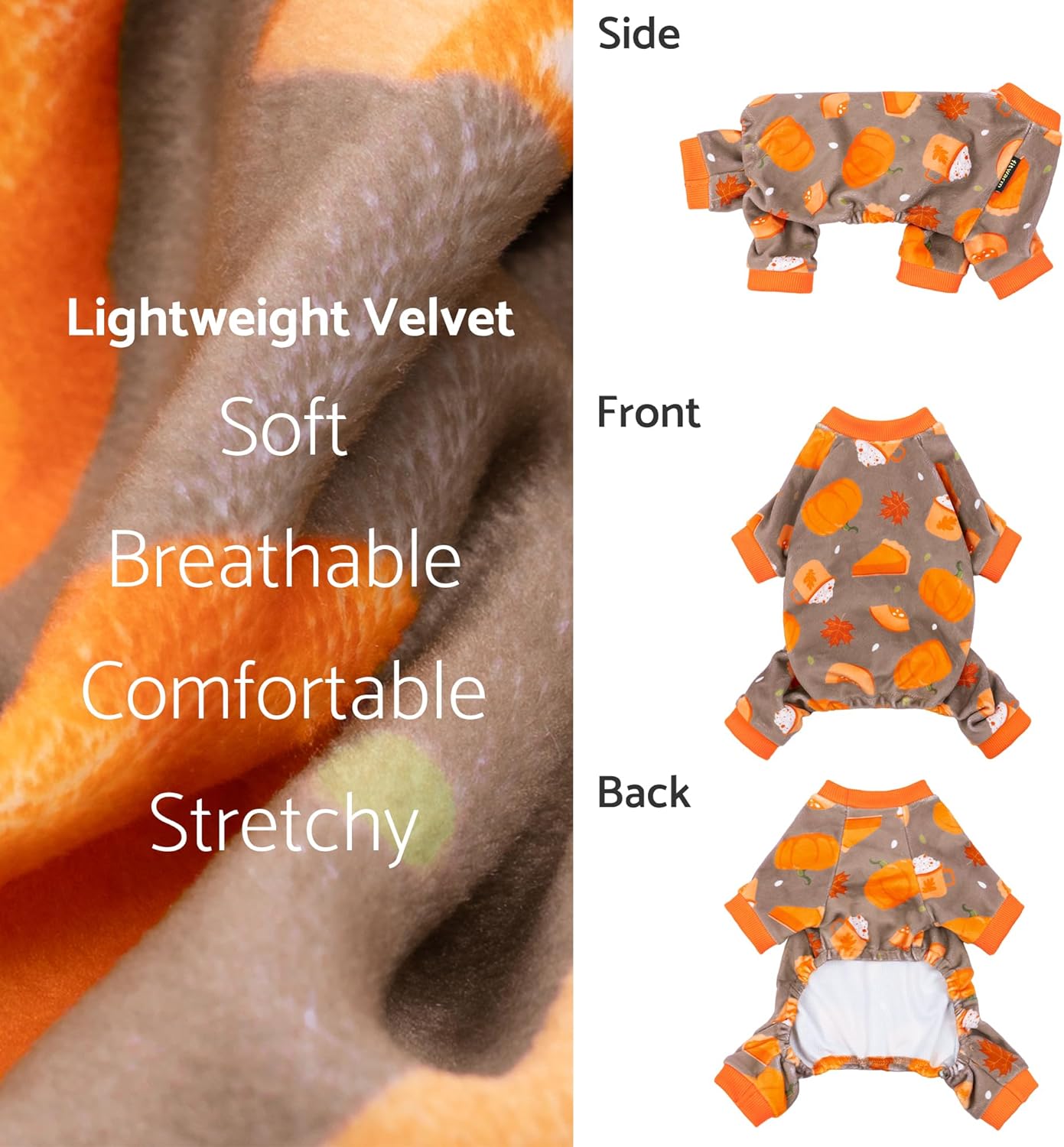 Fitwarm Pumpkin Dog Pajamas, Thanksgiving Outfit for Small Dogs Boy Girl, Pet Onesie, Brown, Orange, Small