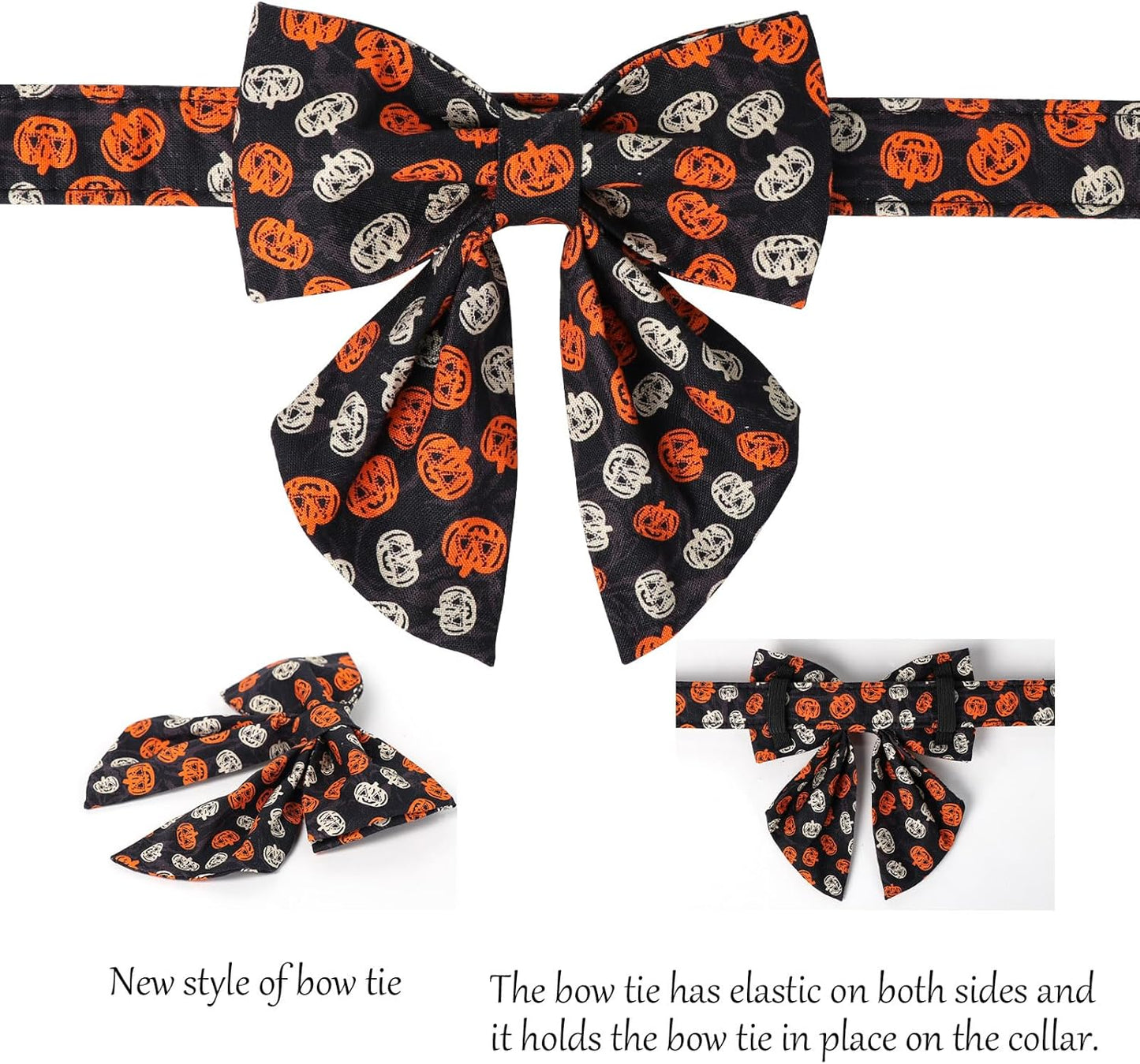 Lionet Paws Halloween Dog Collar with Bowtie - Cute Cotton Adjustable Black Bowtie Dog Collar with Metal Buckle for Small Medium Large Dog Girl Boy Gift, XS, Neck 8-12in