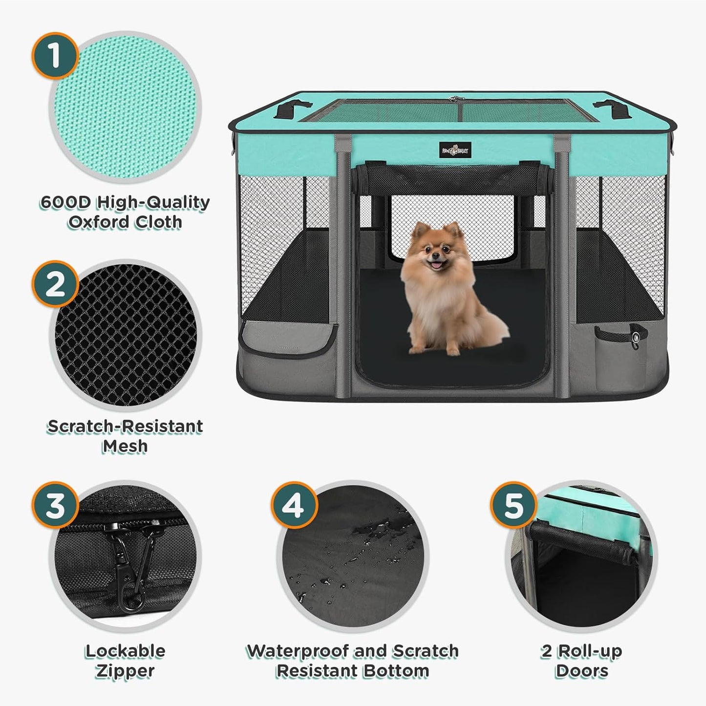 Pet Playpen, Foldable Waterproof Puppy Tent, Portable Cat Playpen, Dog Kennel, Breathable Mesh Crate, Play Pen with Carrying Case, Kitten Pennel, Indoor OutdoorTravel Camping for Small Animal.
