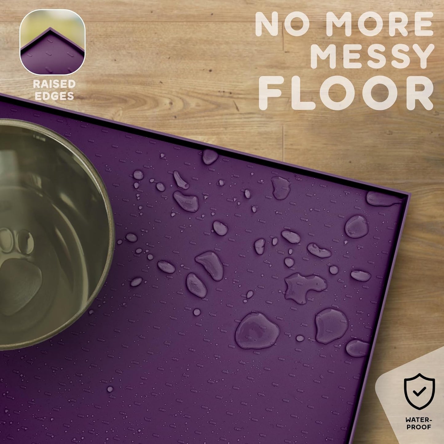 Dog Food Mat - 24x15 Raised Edges Dogs Mat for Food and Water Prevent Spill, Waterproof Cat Food Mats Protect Floors, Easy Clean Dog Bowl Mats for Food and Water, Silicone Pet Feeding Placemats