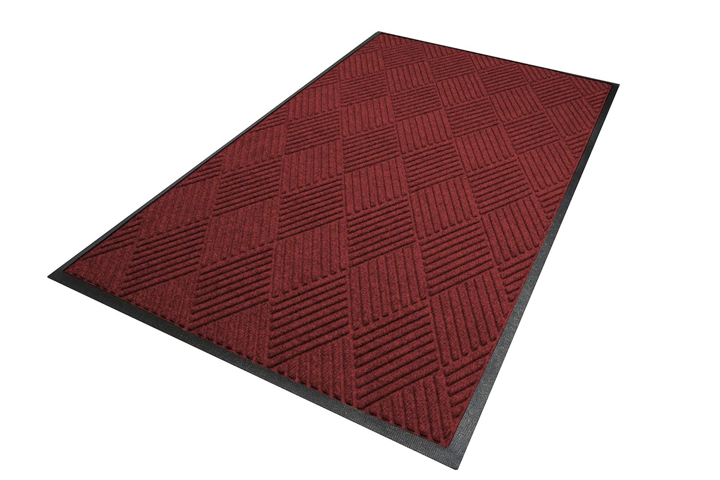 M+A Matting WaterHog Diamond | Commercial-Grade Entrance Mat with Rubber Border – Indoor/Outdoor, Quick Drying, Stain Resistant Door Mat (Red/Black, 6' x 6')