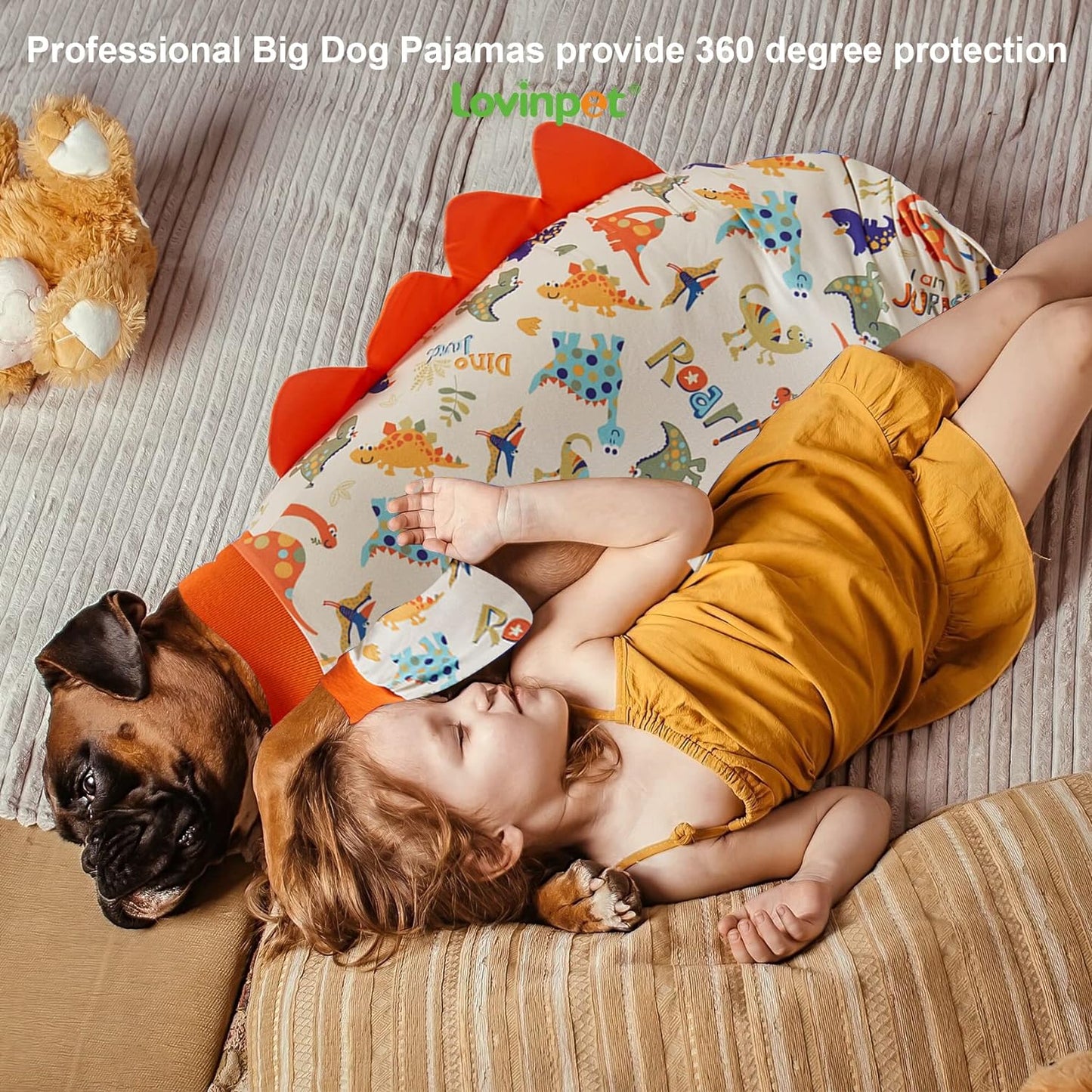 LovinPet Dog Pajamas Large Sized Dog, Anti Licking, Recovery Suit, Lightweight Jurassic Knit, UV for Large Dogs/XXL