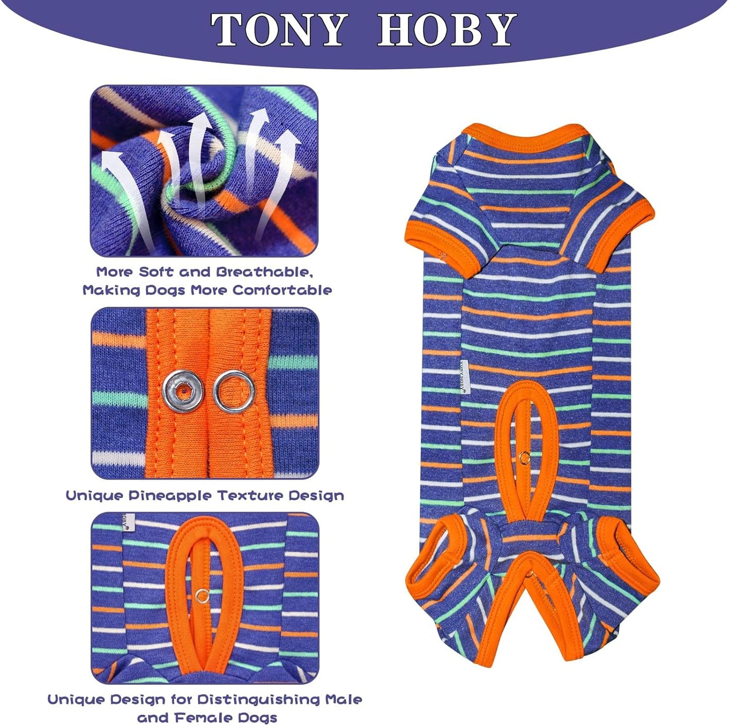 TONY HOBY Dog Pajamas, Male Dog Warm Pajamas with Thermal, Dogs Jumpsuit Shirt for Small Medium Dogs (Navy Blue, Boy, S)