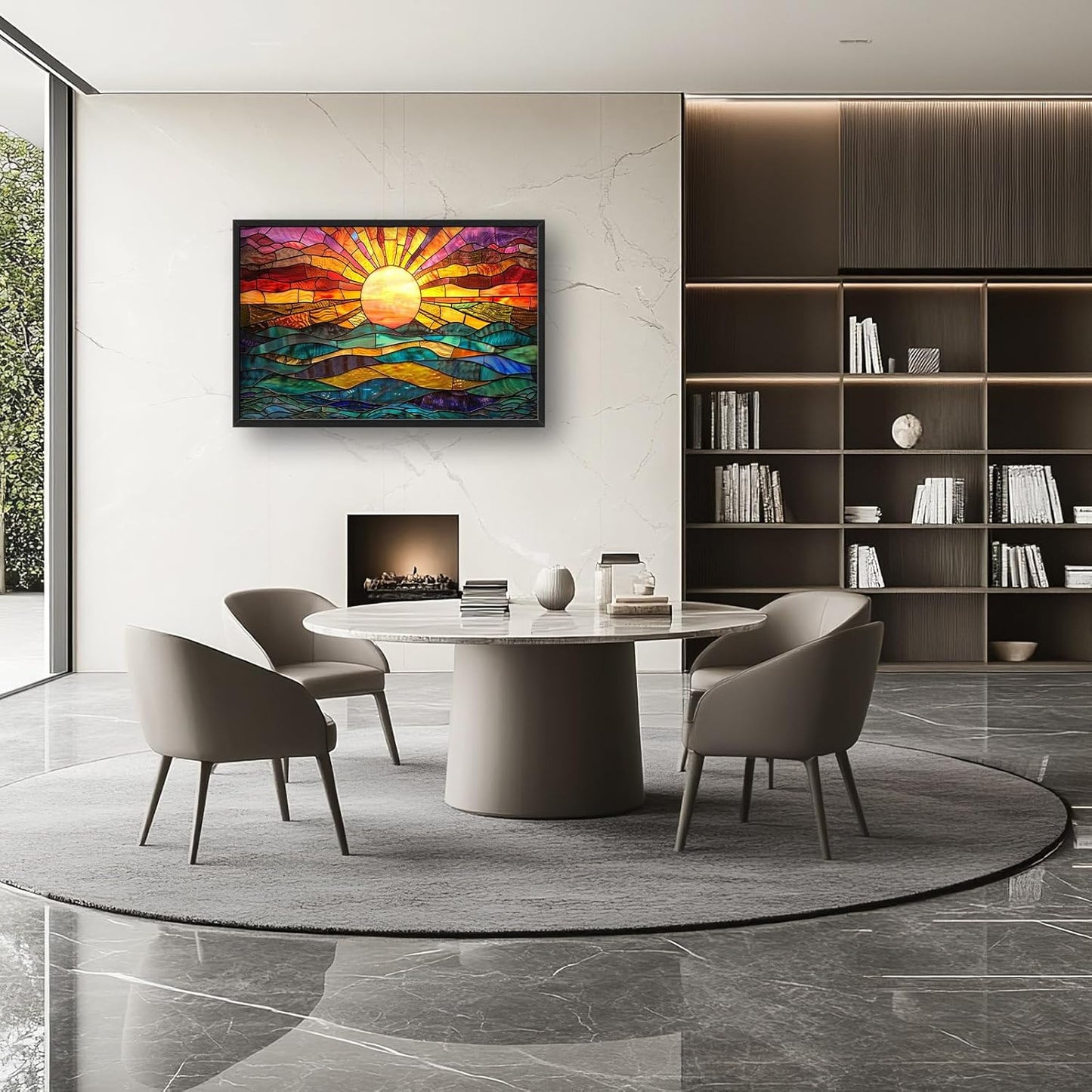 Quorin Boho Sun Large Wall Art Colorful Pictures Abstract Geometric Sun Sunset Sea Wall Decor Modern Canvas Print Painting Artwork for Dining Room Living Room Bedroom 36L x 24W