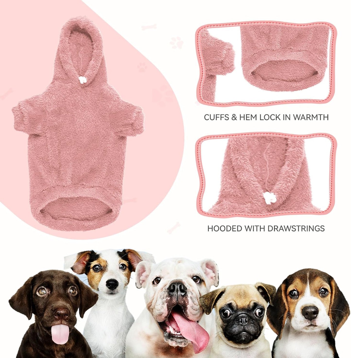 Fuzzy Dog Sweaters for Large Dogs Soft Double-Sided Plush Fleece Pet Sweater Clothes Pet Coats Dog Hoodie Sherpa Hooded Sweatshirt(Pink-L)