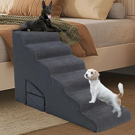 Dog Stairs & Steps Ramps for High Beds 30 inches High Tall, LitaiL 6 Step Pet Stairs Steps for Small Large Dogs, Non-Slip Dog Ramps with 3 Pack Ramps for Staircase