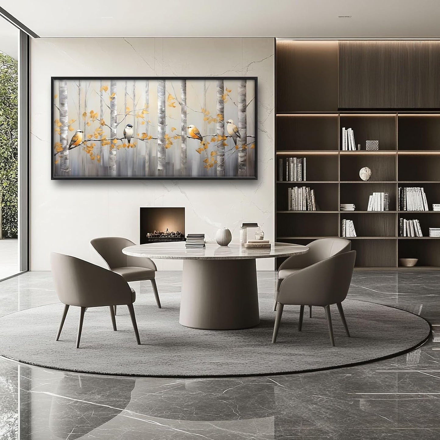 Quorin Bird Large Wall Art Abstract Forest Birds Pictures Wall Decor Yellow Woods Branches Tree Canvas Print Painting Artwork for Bathroom Living Room Bedroom 60L x 30W