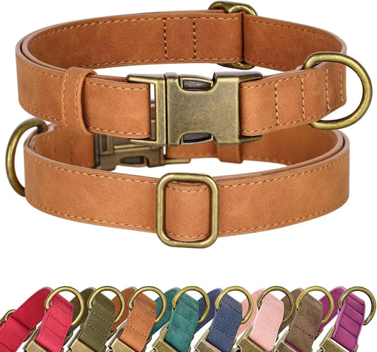 Didog Soft PU Leather Dog Collar, Stylish Quick Released Dog Collars for Small Dogs, Easy Clean Adjustable Pet Collar for Daily Walking, Light Brown, S Fit 10-16" Neck
