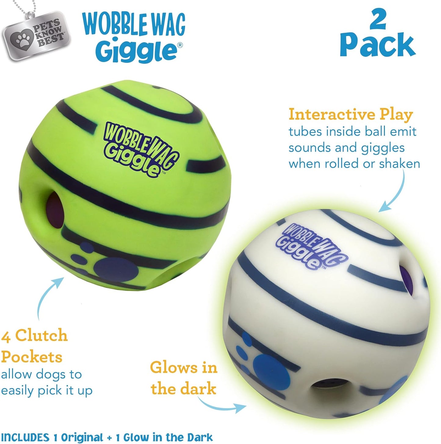 Wobble Wag Giggle & Glow | Rolling Enrichment Toy for Fun Playtime, Interactive Play for Indoor or Outdoor, Keeps Dogs & Puppies Large, Medium or Small Busy & Moving, As Seen on TV | Pack of 2