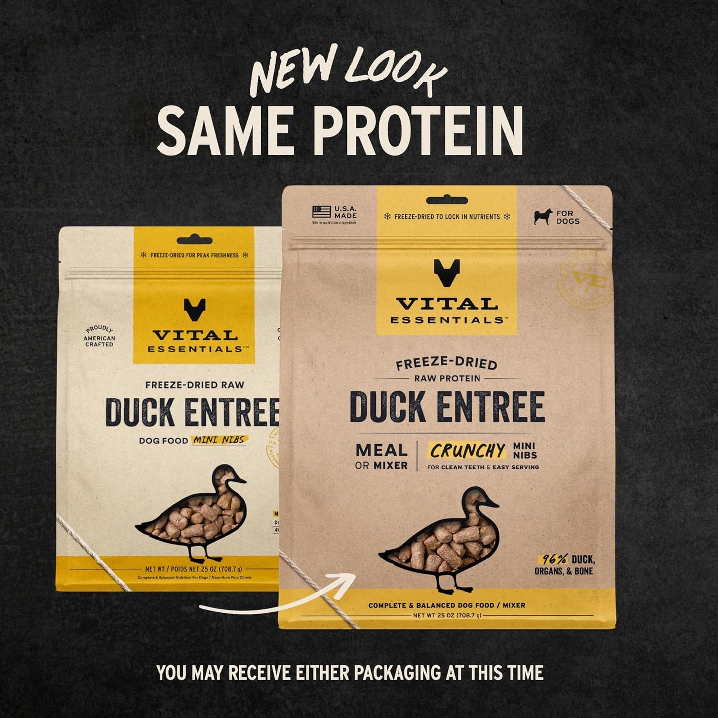 Vital Essentials Freeze-Dried Raw Duck Meal or Mixer Dog Food Crunchy Mini Nibs, 25 oz