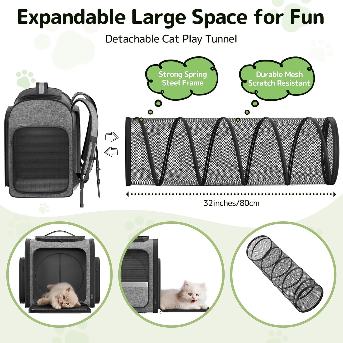 Pawtners Cat Carrier Backpacks Expandable Cat Backpack with Breathable Mesh, Pet Carrier Backpack for Cats Small Dogs Puppies Up to 18 Lbs, Dog Carrier Backpack for Travel Hiking Camping Outdoor