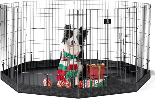 PJYuCien Dog Playpen, 8 Panels 30’’H Dog Pens Indoor with Bottom Pad, Metal Foldable Pet Puppy Exercise Fence Crate Kennel, Better for Small Animals,Black