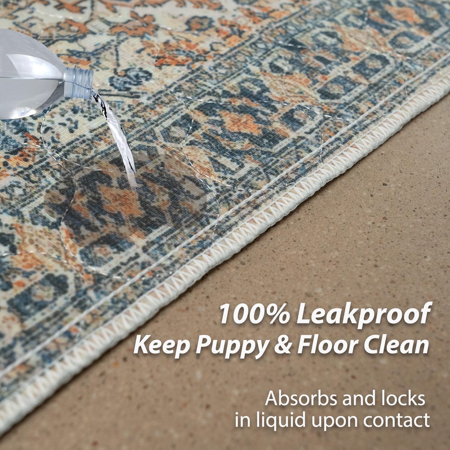 nunubaby Washable Pee Pads for Dogs, Stylish, Non-Slip and Leak-Proof Pee Pads. Reusable Potty Pads for Dogs for Crates and Floors.(Beige/Multi, 24" x48" )