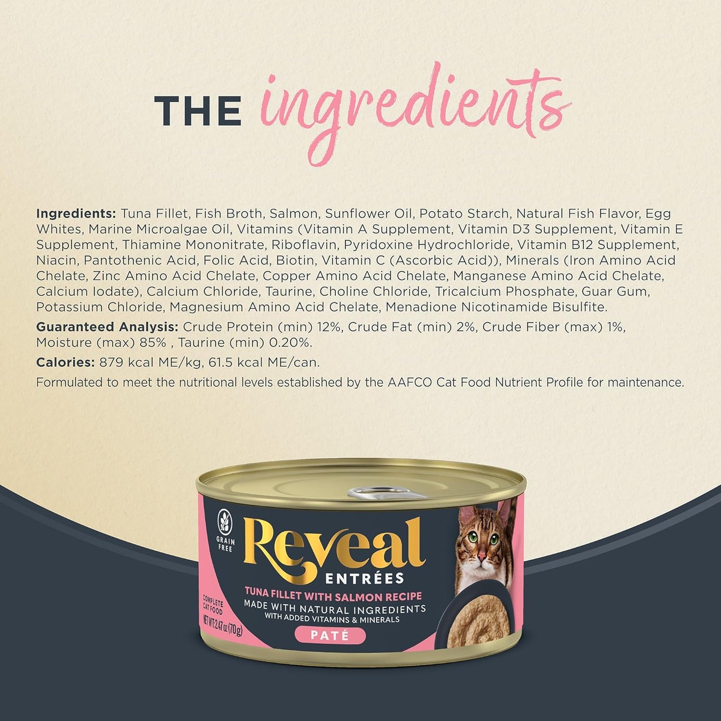 Reveal Entrées Natural Wet Cat Food Paté, Grain-Free with Added Vitamins & Minerals, Carrageenan-Free Tuna Fillet with Salmon Paté Recipe (24 x 2.47 oz Cans)