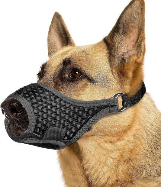 LUCKYPAW Soft Muzzle for Medium Large Sized Dogs Labrador German Shepherds, Dog Muzzle to Prevent Biting Chewing, Adjustable Mouth Guard for Grooming Walking Training(Black, L)
