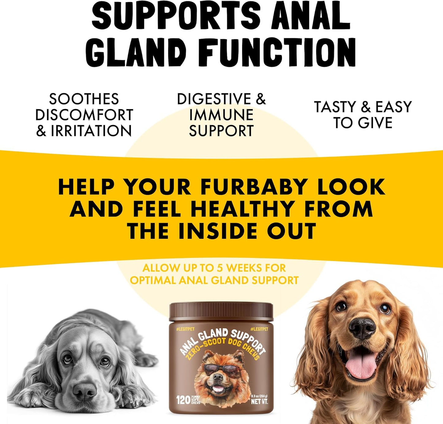 LEGITPET Anal Gland Relief Chews for Dogs Fiber & Digestive Support Supplement Soft Treats for Healthy Bowel & Gland Function Helps Reduce Scooting Promotes Dog Health & Comfort 120 pcs