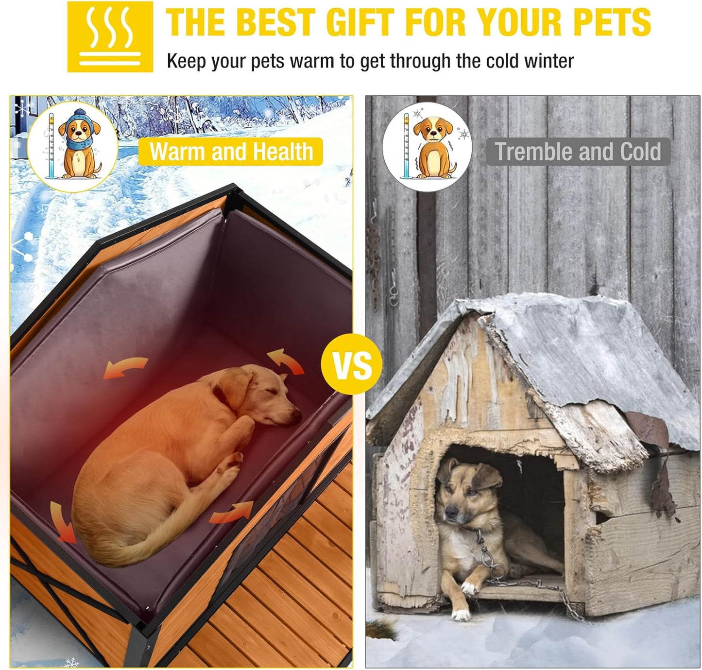 Aivituvin Large Dog House Outdoor Insulated Dog Kennel with Insulated Liner for Winter