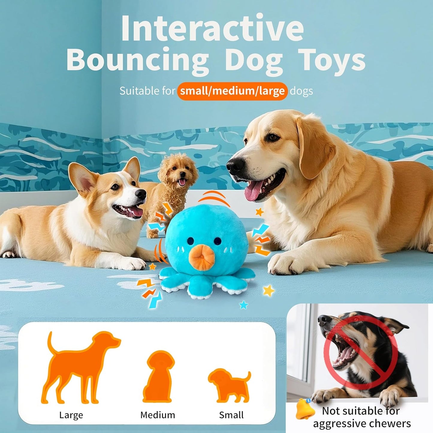 Interactive Dog Toys, Moving Squeaky Dog Toy Ball, Rechargeable Bouncing Rolling Puppy Ball Toy with Jumping Music Talking Mode for Puppy Small Medium Dogs to Keep Them Busy (Octopus)