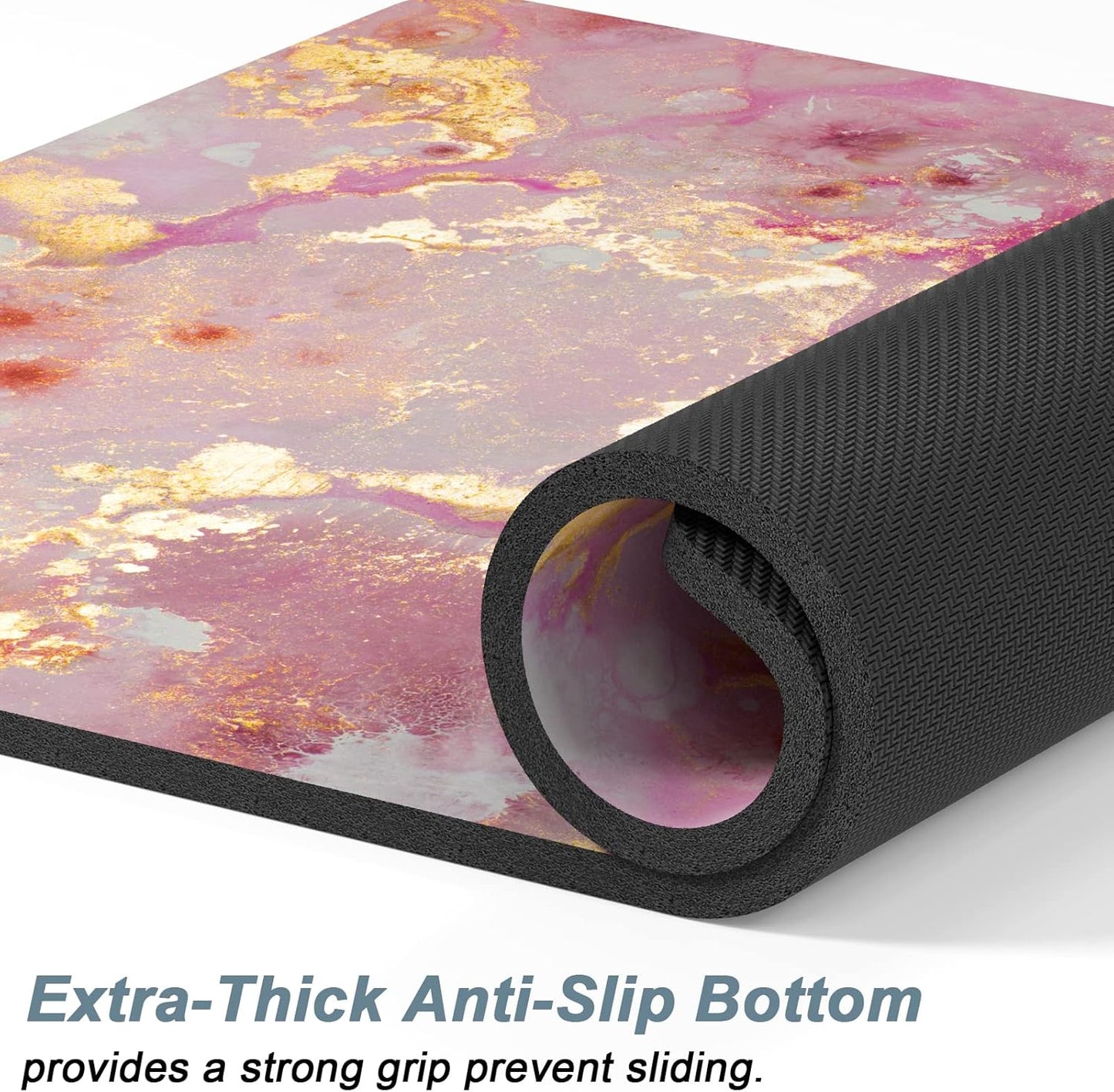 Rnivvi Dog Food Mat, 16" x 24" Absorbent Dog Cat Bowl Mat for Food and Water, Cute Anti-Slip Rubber Pet Feeding Rug Protect Floors, Puppy Placemat for Feeding & Watering Supplies, Pink Gold