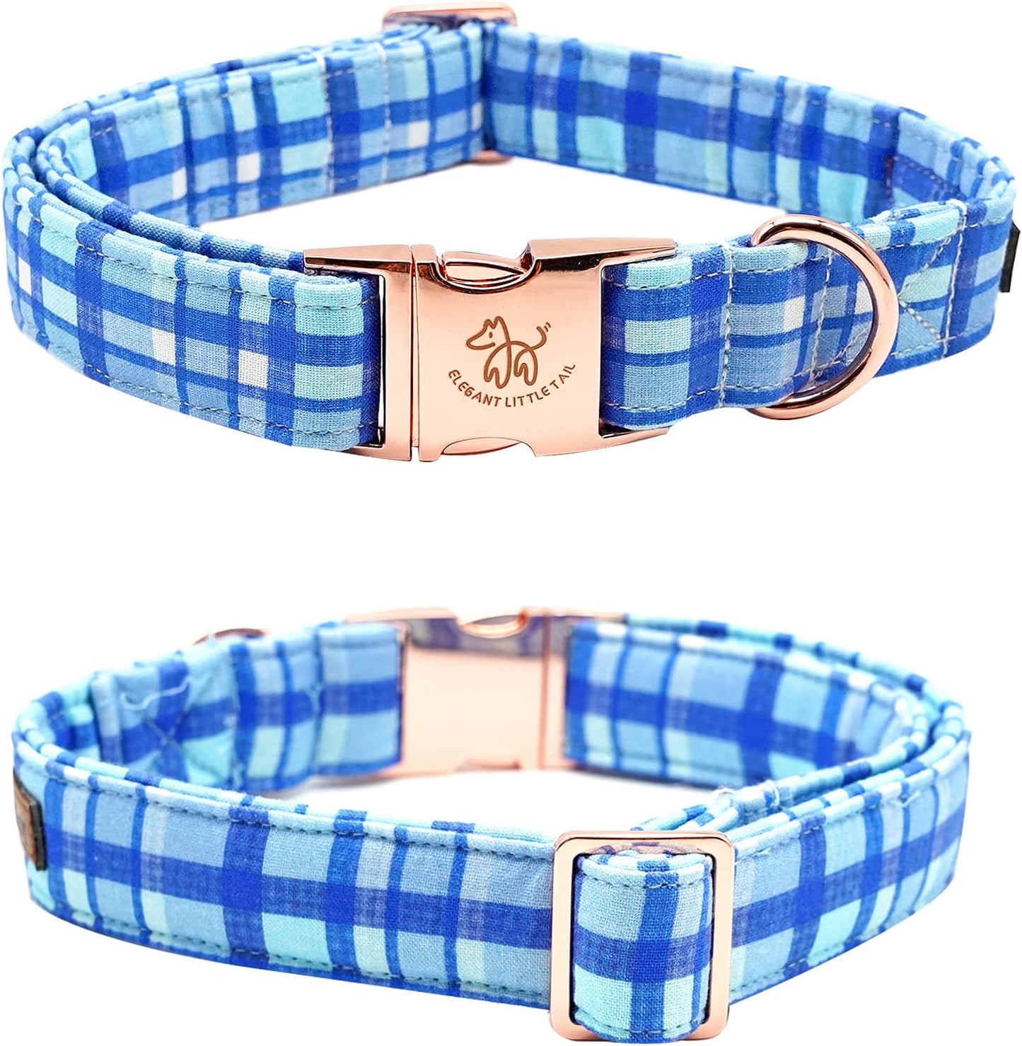 Elegant little tail Dog Collar with Bow - Blue Plaid Boy Dog Collar Cute Bowtie Pet Collar Adjustable Dog Collar for Small Puppy and Dog