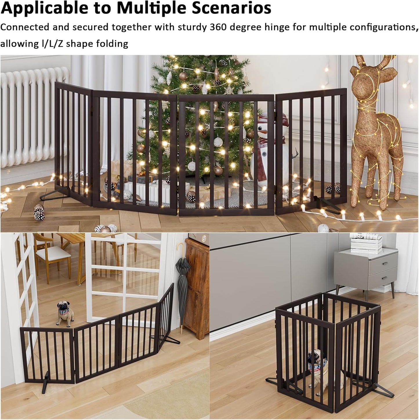 Dog Gates for Doorways Stair House Freestanding Pet Gates for Dogs Wooden Dog Gate with Support Feet Indoor Fence