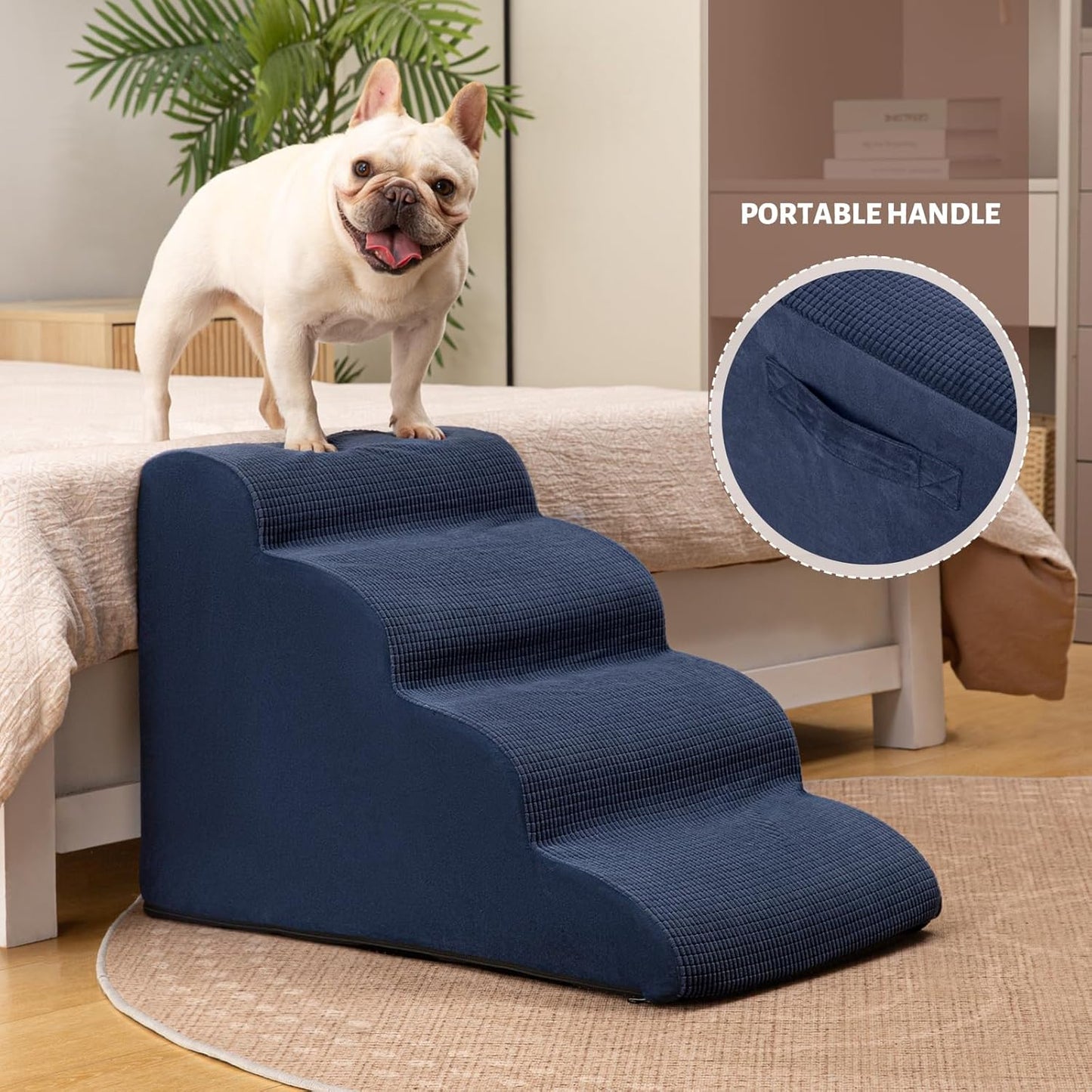 4-Step Dog Stairs and Ramp for Beds or Couches,Non-Slip Sturdy Pet Steps for Small Dogs and Cats,17.4" H,Blue