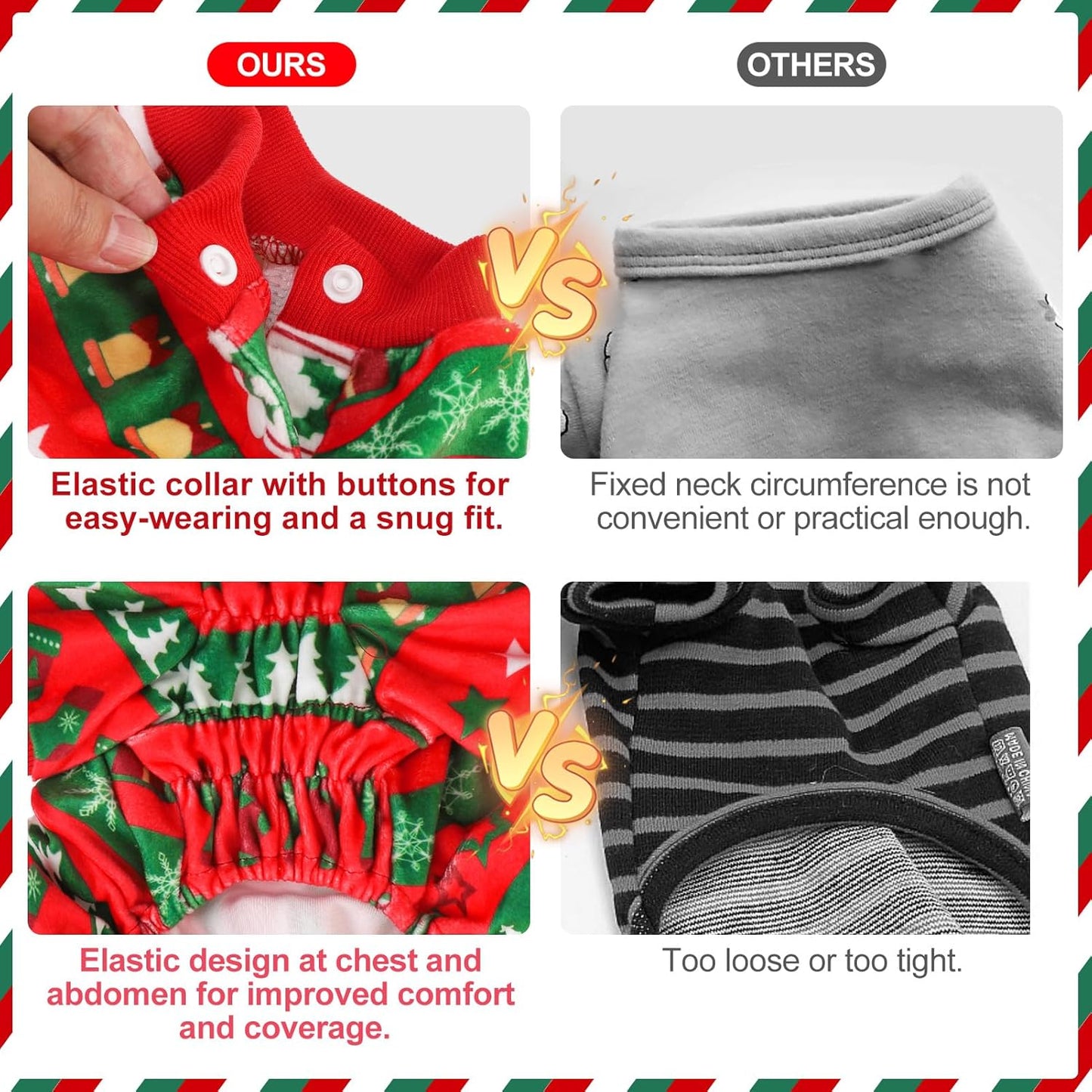 BEA Christmas Dog Pajamas for Small Dogs, Soft Fleece Pet Sweater Clothes Warm Puppy Onesie Outfits for Doggie Winter Christmas - Collar Adjustable Dog Pjs Jammies, Red S