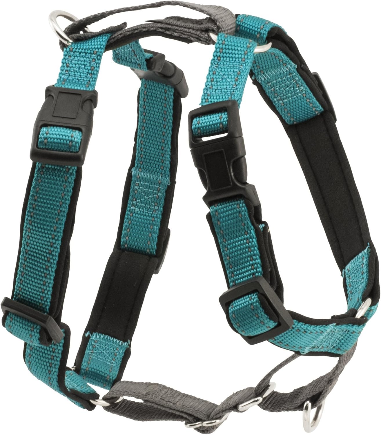 PetSafe 3 in 1 Dog Harness - No Pull Solution for Dogs - Reflective Dog Harness - Front D-Ring Clip Helps Stop Pulling - Comfortable Padded Straps - Top Handle Enhances Control - Teal - Large